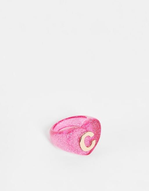 ASOS DESIGN – Kunststoffring mit Initiale „C“
