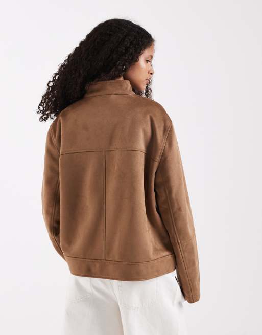 ASOS DESIGN kurtka biker ze sztucznego zamszu w kolorze jasnobrązowym, 3 z 4