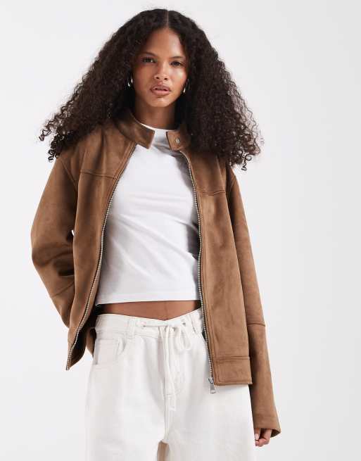 ASOS DESIGN kurtka biker ze sztucznego zamszu w kolorze jasnobrązowym, 4 z 4
