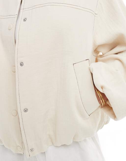 ASOS DESIGN – Kurtka bomberka bez kołnierza z teksturowanej bawełny w kolorze ecru, 4 z 4
