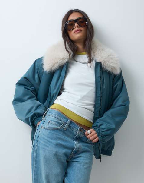 ASOS DESIGN kurtka bomberka MA1 z wykończeniem z faux-fur w kolorze teal - view 1