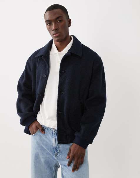 ASOS DESIGN kurtka bomberka o wyglądzie wełny w granatowym kolorze - view 1