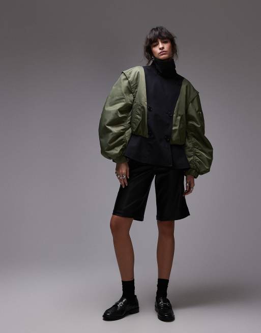 ASOS DESIGN – Kurtka bomberka z łączonych materiałów w kolorze khaki