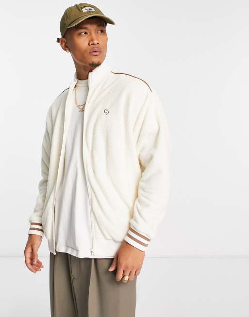 ASOS DESIGN – Kurtka dresowa oversize z ozdobnymi wstawkami z materiału frotté w kolorze złamanej bieli