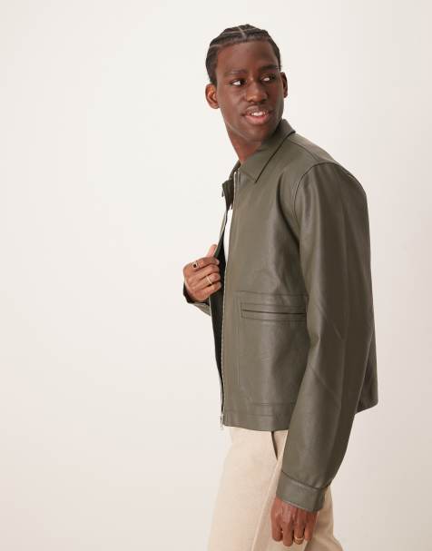 ASOS DESIGN – Kurtka Harrington o krótkim fasonie z imitacji skóry w kolorze khaki - view 1