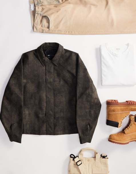 ASOS DESIGN – Kurtka harrington oversize z imitacji skóry w spranym kolorze czarnym - view 1