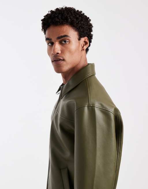 ASOS DESIGN – Kurtka Harrington z imitacji skóry w kolorze khaki, 4 z 5