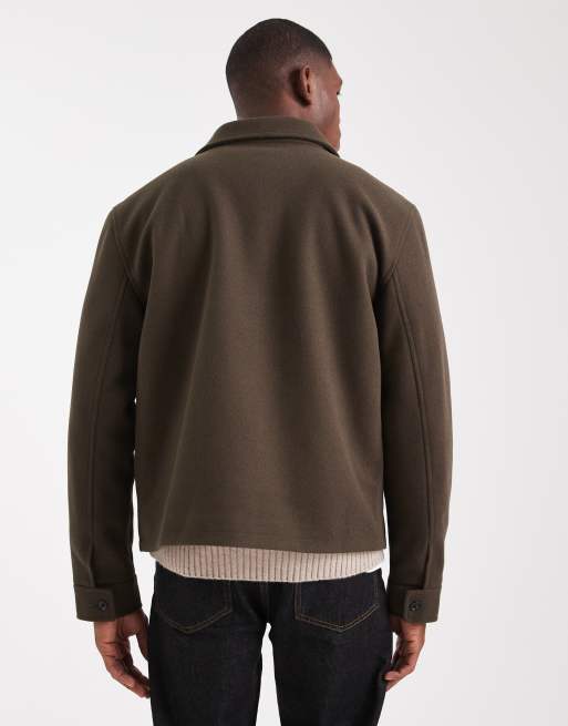 ASOS DESIGN – Kurtka Harrington z imitacji wełny w kolorze khaki, 3 z 5