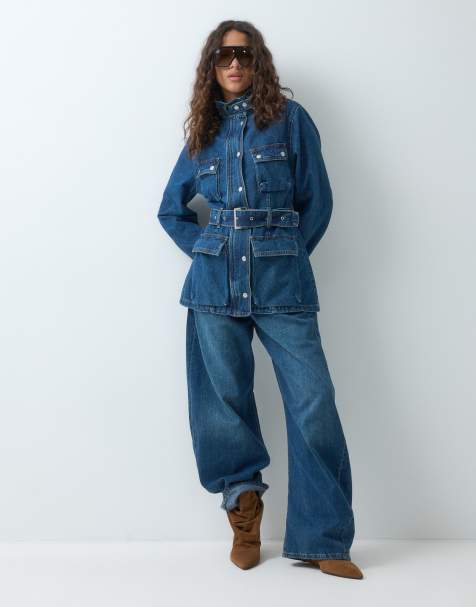 ASOS DESIGN kurtka jeansowa utility z golfem i paskiem w kolorze niebieskiego średniego sprania - view 1