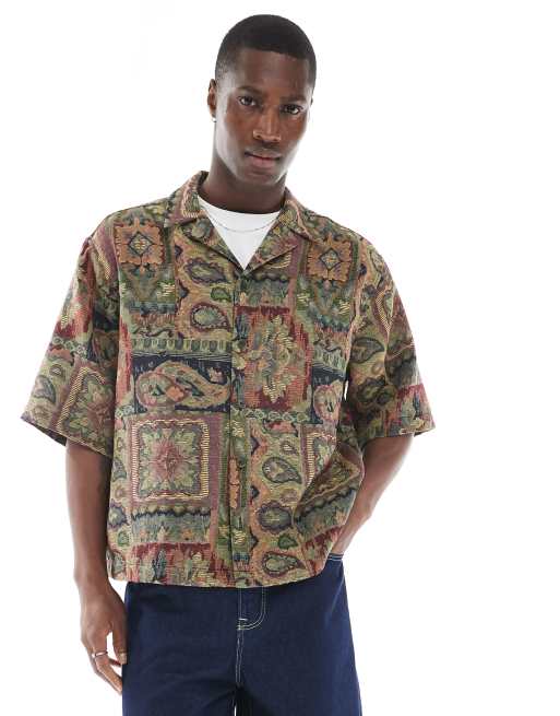 ASOS DESIGN – Kurtka koszula o pudełkowym kroju oversize w gobelinowy wzór