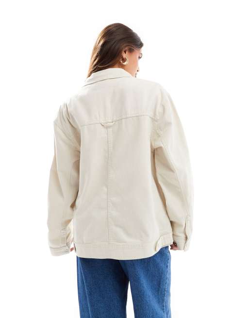 ASOS DESIGN – Kurtka koszulowa Harrington z diagonalu w kolorze ecru, 2 z 4