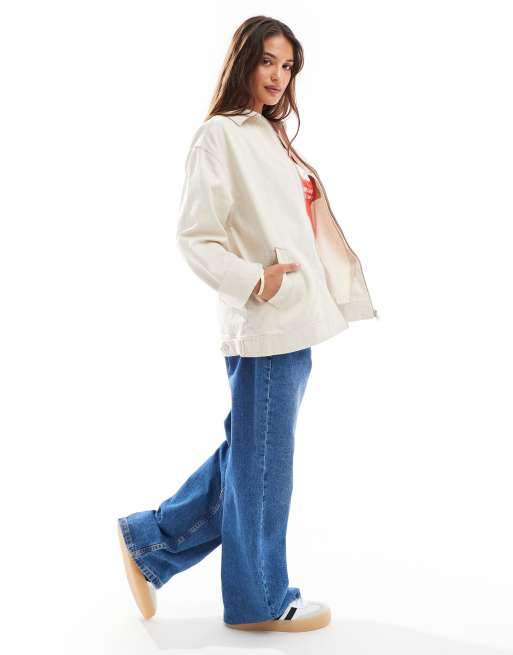 ASOS DESIGN – Kurtka koszulowa Harrington z diagonalu w kolorze ecru, 3 z 4