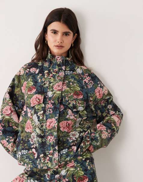 ASOS DESIGN kurtka longline z golfem w kwiatowy wzór tapestry, część zestawu - view 1