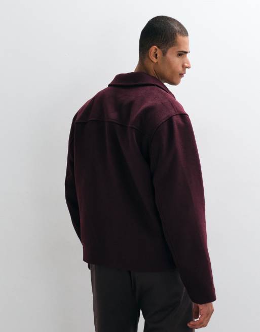 ASOS DESIGN kurtka o wyglądzie wełny w kolorze burgundowym, 4 z 5