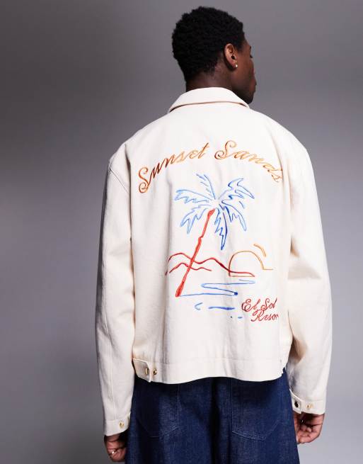 ASOS DESIGN – Kurtka oversize typu Harrington w kolorze ecru z haftem