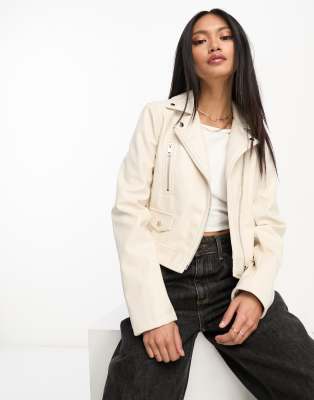 ASOS DESIGN – Kurtka typu biker z imitacji skóry w kolorze ecru