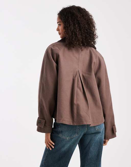 ASOS DESIGN – Kurtka w kolorze mokki z kontrastowym kołnierzem, 3 z 4