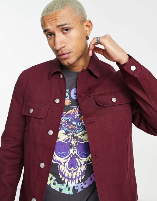 ASOS DESIGN – Kurtka w kowbojskim stylu z bordowego diagonalu