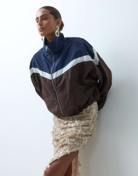 ASOS DESIGN kurtka wiatrówka z rękawami typu batwing w kolorach granatowym i czekoladowobrązowym - view 1