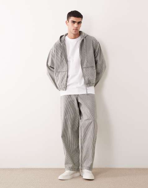 ASOS DESIGN – Kurtka z kapturem w szaro-białe paski, część zestawu - view 1