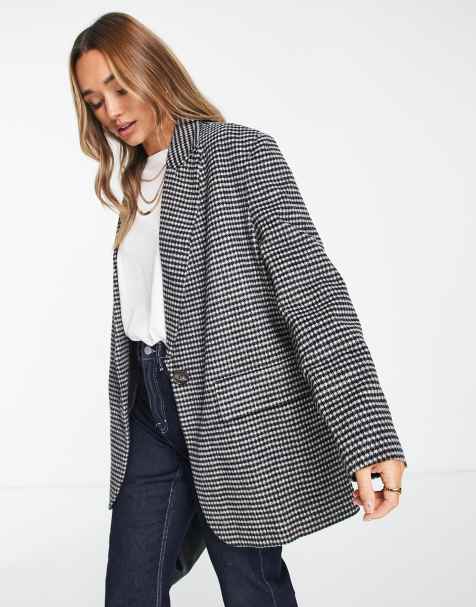 ASOS DESIGN – Kurtka ze stójką ze szczotkowanej tkaniny z domieszką wełny w czarno-białą pepitkę - view 1
