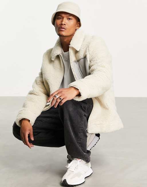 ASOS DESIGN – Kurtka ze sztucznego kożuszka w kolorze ecru, 4 z 4