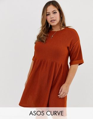 ASOS DESIGN - Kurvig - Stickad klänning i jersey-Orange