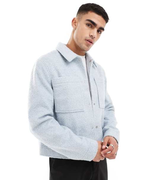 ASOS DESIGN – Kurz geschnittene Harrington-Jacke in Blau in Wolloptik - view 1