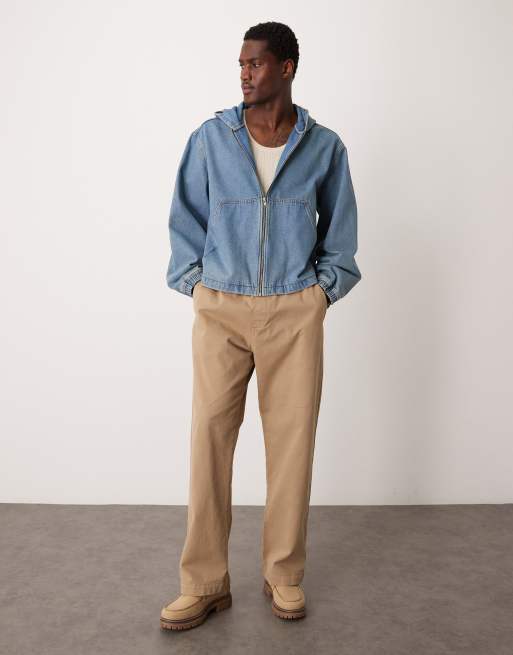 ASOS DESIGN – Kurz geschnittene Oversize-Jeansjacke in verwaschenem Mittelblau mit Kapuze, 2 von 4