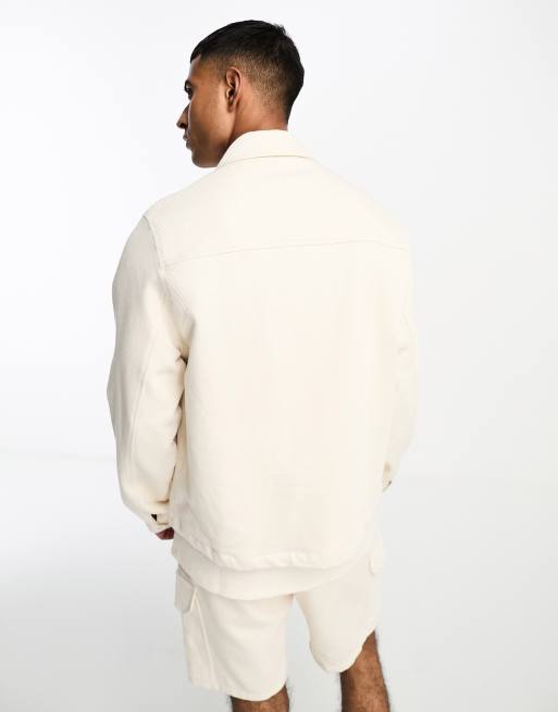 ASOS DESIGN – Kurz geschnittene, sommerliche Harrington-Jacke in Beige, Kombiteil, 3 von 4