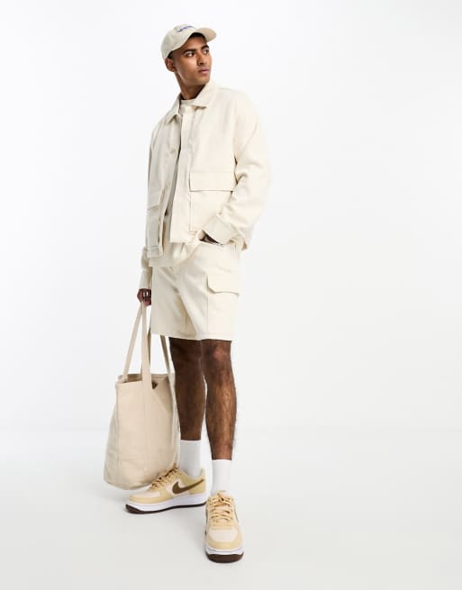 ASOS DESIGN – Kurz geschnittene, sommerliche Harrington-Jacke in Beige, Kombiteil, 4 von 4