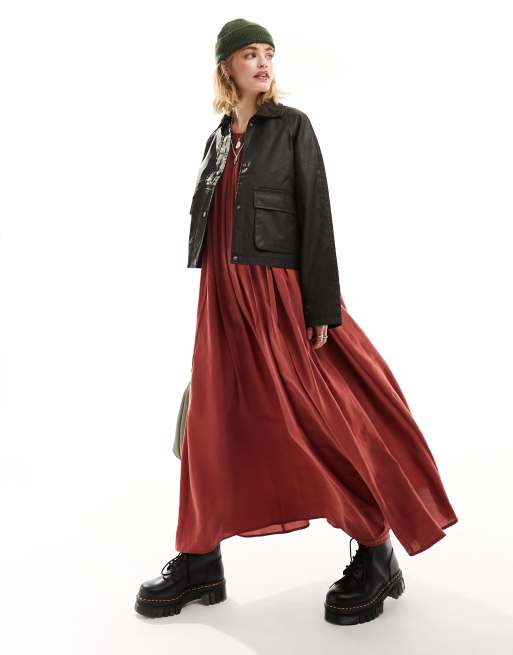 ASOS DESIGN – Kurz geschnittene Wachsjacke in Braun mit kontrastierendem Kragen, 2 von 4