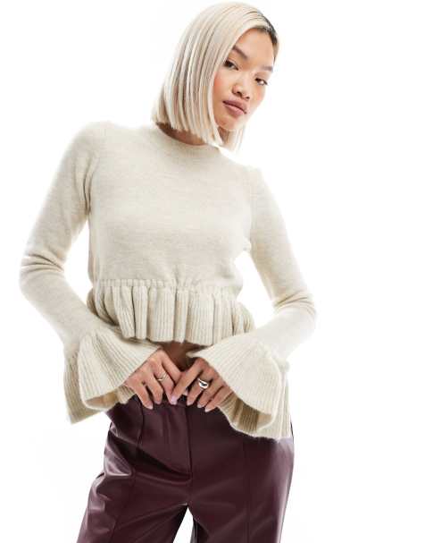 ASOS DESIGN – Kurz geschnittener, geraffter Strickpullover in der Farbe Stein - view 1
