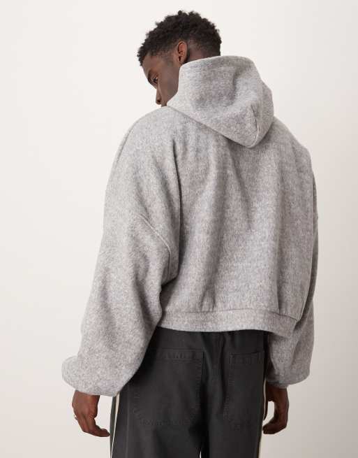 ASOS DESIGN – Kurz geschnittener Kapuzenpullover aus schwerem, angerautem Fleece in Grau mit extremer Oversize-Passform , 4 von 4