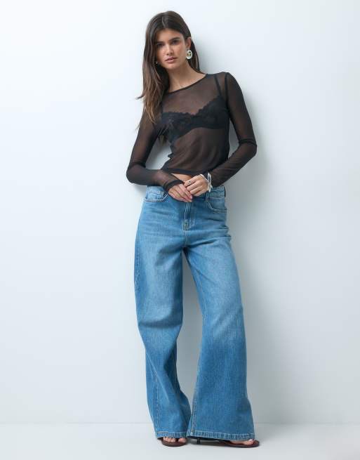 ASOS DESIGN – Kurz geschnittenes, langärmliges Oberteil aus Netzstoff in Schwarz , 4 von 4
