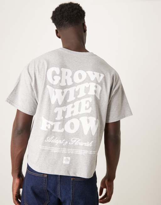 ASOS DESIGN – Kurz geschnittenes Oversize-T-Shirt in meliertem Grau mit Schriftzug-Print