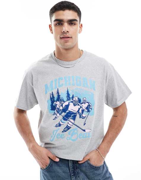 ASOS DESIGN – Kurz geschnittenes Oversize-T-Shirt in meliertem Grau mit Ski-Grafikprint - view 1