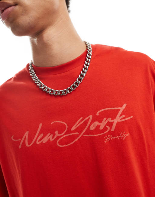 ASOS DESIGN – Kurz geschnittenes Oversize-T-Shirt in Rot mit „New York“-Print, 4 von 4