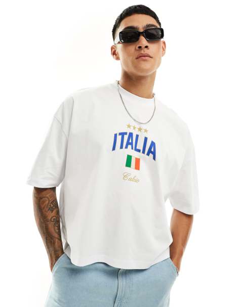 ASOS DESIGN – Kurz geschnittenes Oversize-T-Shirt in Weiß mit „Italia“-Print auf der Brust - view 1