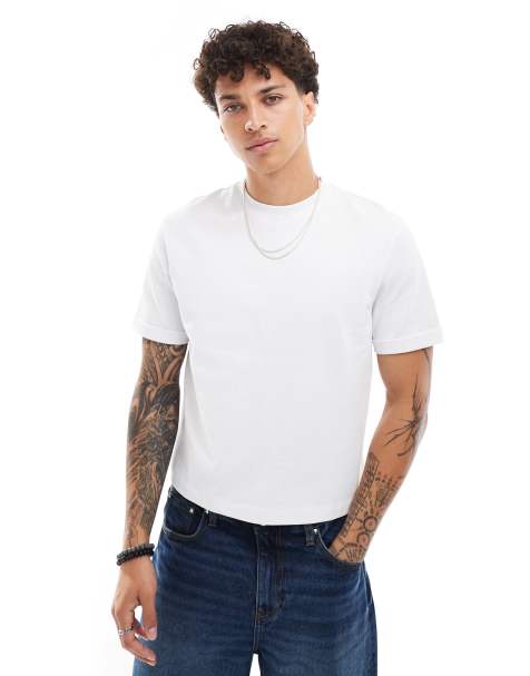 ASOS DESIGN – Kurz geschnittenes T-Shirt in Weiß mit umgeschlagenen Ärmeln - view 1