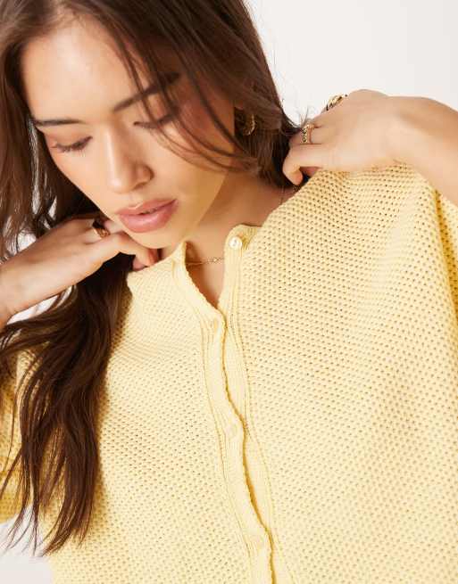 ASOS DESIGN – Kurzärmlige Strickjacke in Buttermilchgelb, 3 von 4