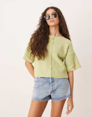ASOS DESIGN - Kurzärmlige Strickjacke in Grün