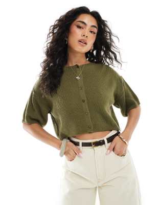 ASOS DESIGN - Kurzärmlige Strickjacke in Khaki-Grün