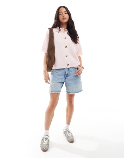 ASOS DESIGN – Kurzärmlige Strickjacke in Rosa - view 1