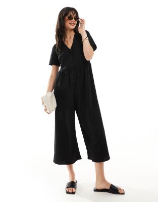 ASOS DESIGN - Kurzärmliger Freizeit-Jumpsuit in Schwarz