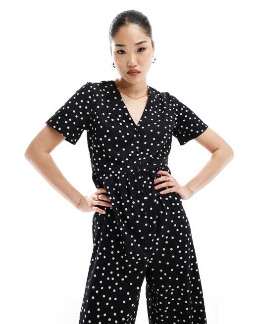 ASOS DESIGN Kurzarmliger Freizeit Jumpsuit mit Punktemuster in Schwarz WeiB ASOS