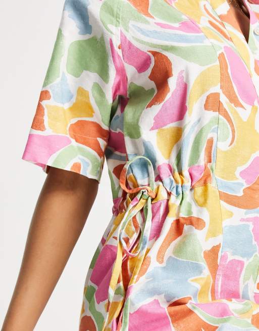 ASOS DESIGN – Kurzärmliger Overall mit Taillenschnürung, kurzem Schnitt und Marmormuster, 2 von 4