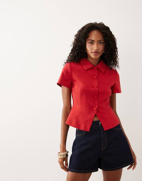 ASOS DESIGN – Kurzärmliger, taillierter Blazer in Rot mit Kragen - view 1