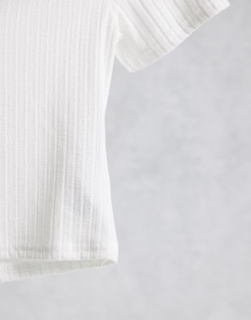 ASOS DESIGN – Kurzärmliges, figurbetontes Polo-Oberteil mit Rippenstruktur in Weiß, 4 von 4