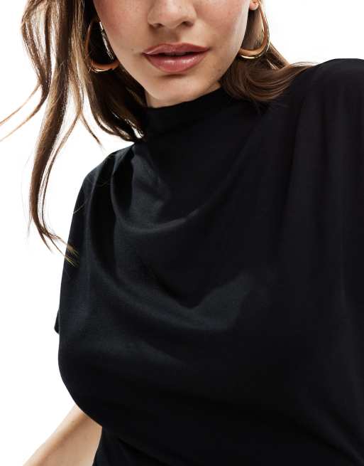 ASOS DESIGN – Kurzärmliges Freizeit-Midikleid in Schwarz mit Stehkragen, 2 von 4